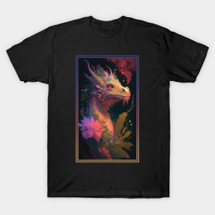 Dragon Vibrant Tropical Flower Tall Digital Oil Painting Portrait T-Shirt